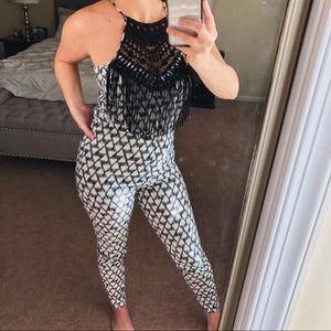 Boho fringe skinny jumpsuit